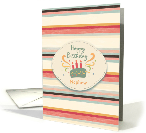 Birthday for Nephew Masculine Stripes with Cake card (1538078)