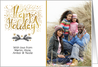 Gold Text Happy Holidays Photo card