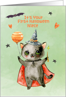 For Niece First Halloween Cute Black Cat Witch card
