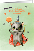 For Nephew First Halloween Cute Black Cat Witch card