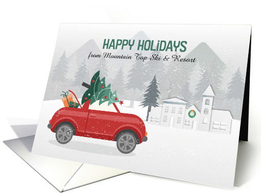 Customized Business Happy Holidays Winter Scene with Red Car card