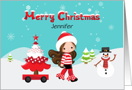 Customize Stylish Holiday Girl with Winter Scene card