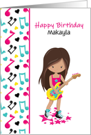 Customize Birthday Young Girl Playing Guitar with Musical Notes card