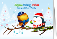 For Son & Family Interfaith Holiday Birds with Winter Scene card