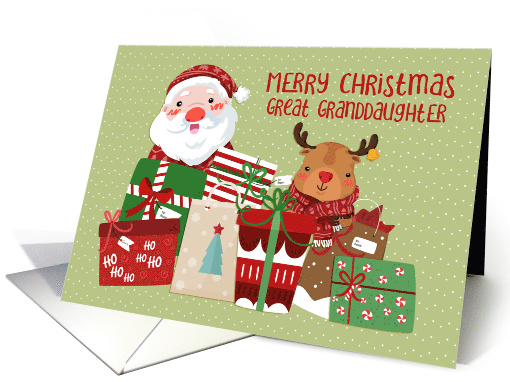 For Great Granddaughter Santa, Reindeer and Gifts card (1547100)