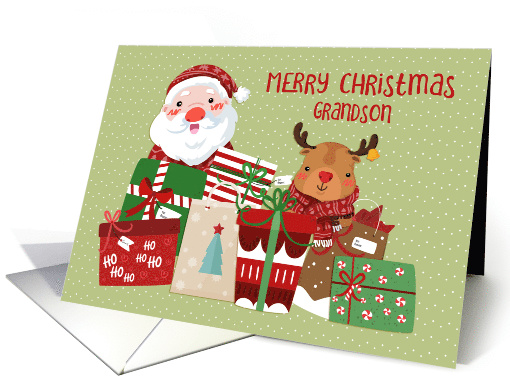 For Grandson Santa, Reindeer and Gifts card (1547104)