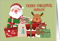 For Grandson Santa, Reindeer and Gifts card