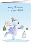 For Special Girl Christmas Ice Skating Rabbit with Gift card