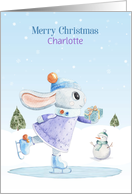 Customize Front Ice Skating Rabbit with Christmas Gift card