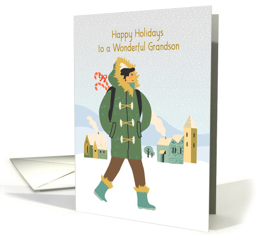 For Adult Grandson Happy Holidays Winter Scene card (1547904)