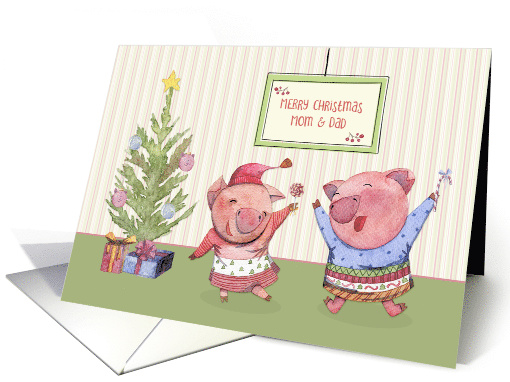 For Mom and Dad Joyous Christmas Pigs card (1548458)