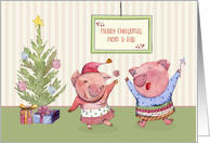 For Mom and Dad Joyous Christmas Pigs card