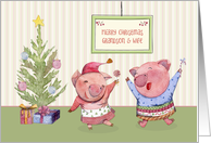For Grandson and Wife Joyous Christmas Pigs card