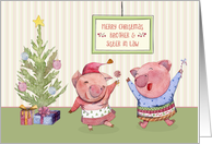 For Brother & Sister in Law Joyous Christmas Pigs card