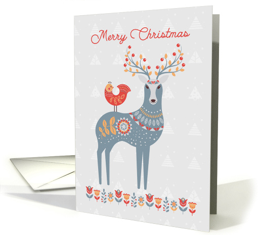 Christmas Folk Art Deer and Bird card (1548760)