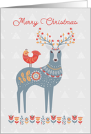 Christmas Folk Art Deer and Bird card