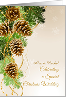 Customize Pine Cones & Evergreens Christmas Wedding Congratulations card