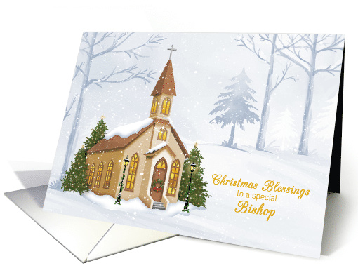For Bishop Christmas Blessings Winter Church Scene card (1551630)