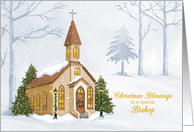 For Bishop Christmas Blessings Winter Church Scene card