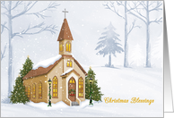 Christmas Blessings Winter Church Scene card