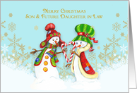 Son & Future Daughter in Law Snow Couple and Gold Snowflakes card