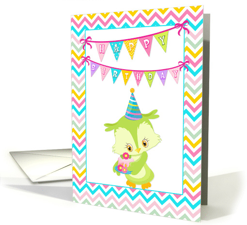 Birthday Owl with Cake Chevron Border card (1552560)