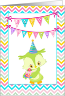 Birthday Owl with Cake Chevron Border card
