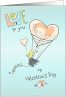 Whimisical Valentine with Hot Air Balloon and Bird card