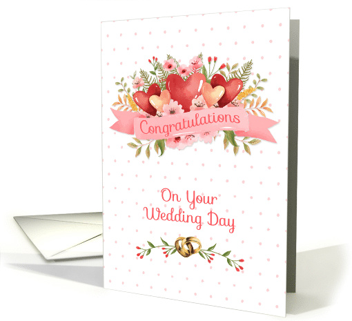 Hearts and Flowers Coral Wedding Congratulations card (1555102)