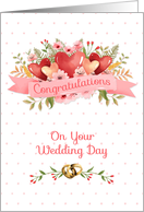 Hearts and Flowers Coral Wedding Congratulations card