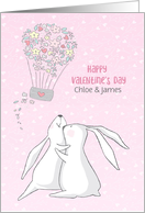 Customized Valentine with Rabbits and Hearts card