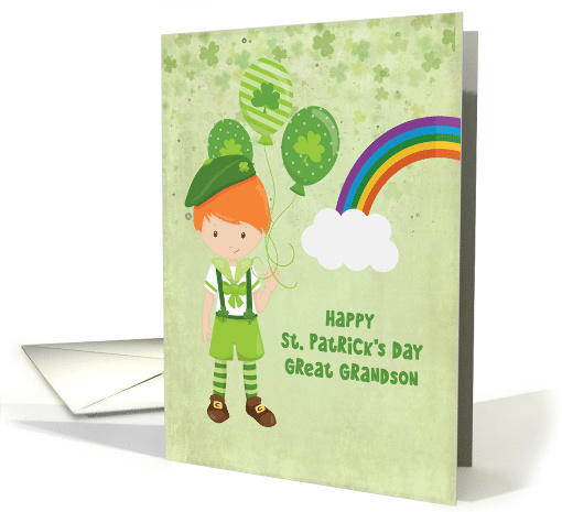 For Great Grandson St. Patrick's Day Boy with Balloons card (1559000)