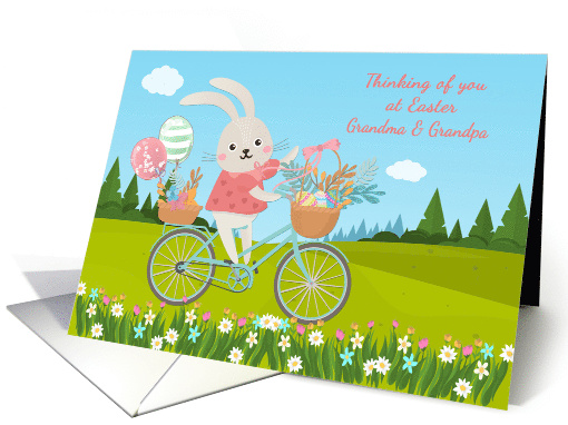 For Grandma and Grandpa Easter Bunny On Bicycle in Spring card
