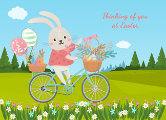 Thinking of You at Easter Bunny On Bicycle in Spring