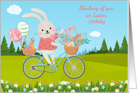 Customize Thinking of You at Easter Bunny On Bicycle in Spring card