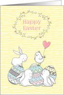 Easter Eggs with Bunnies and Bird card