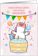 For Granddaughter Happy Unicorn with Birthday Cake card