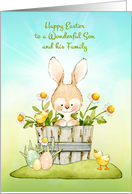 For Son and Family Easter Bunny, Chicks and Daisies card