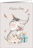 Gift for Baby with Boho Elephant and Feathers card