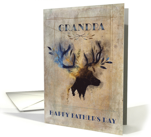 For Grandpa on Father's Day Rustic Watercolor Deer card (1568056)
