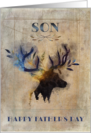 For Son on Father’s Day Rustic Watercolor Deer card