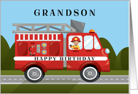 For Grandson Firetruck Birthday card