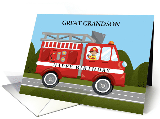 Customize for Boy Great Grandson Firetruck Birthday card (1568902)