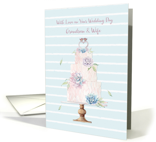 For Grandson & Wife Wedding Cake with Succulent Decor card (1569454)