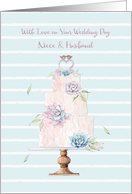 For Niece and Husband Wedding Cake with Succulent Decor card