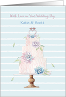 Customize Wedding Congratulations Cake with Succulent Decor card