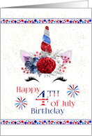 Fourth of July Birthday with Patriotic Unicorn card