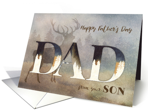 For Dad from Son Rustic Watercolor with Deer and Forest card (1571406)