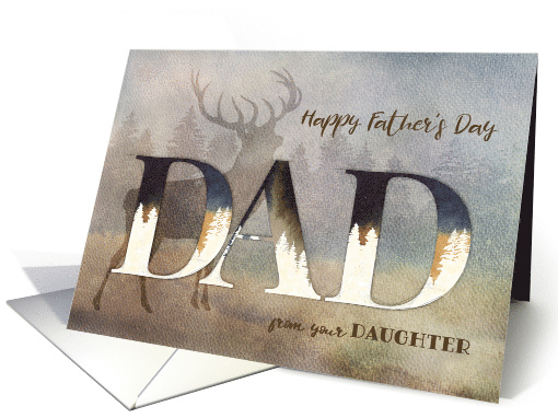 For Dad from Daughter Rustic Watercolor with Deer and Forest card