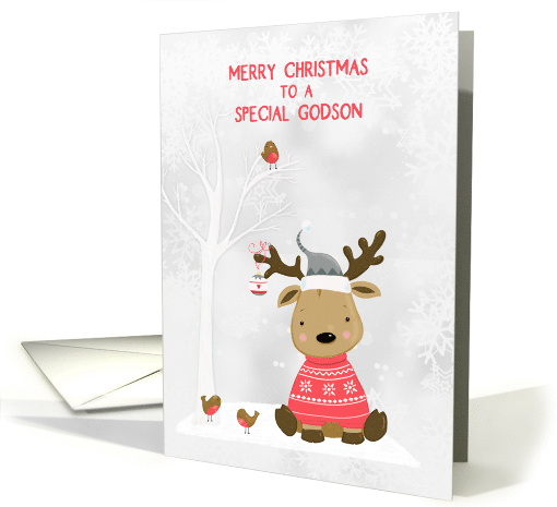 For Godson Christmas Reindeer with Birds Snow Scene card (1578974)